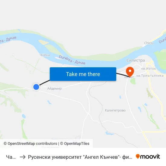 Чайка to Русенски университет "Ангел Кънчев"- филиал Силистра map