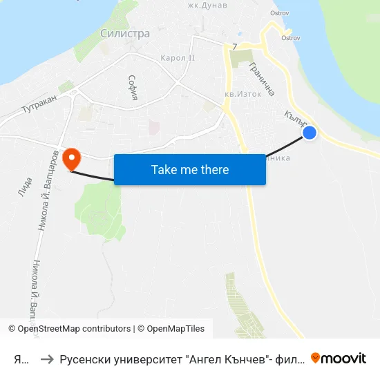 Явор to Русенски университет "Ангел Кънчев"- филиал Силистра map
