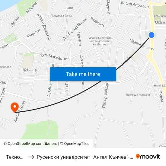 Технополис to Русенски университет "Ангел Кънчев"- филиал Силистра map