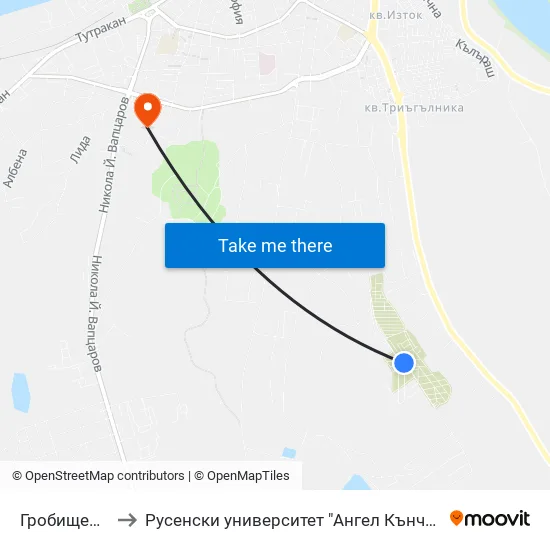 Гробищен Парк 2 to Русенски университет "Ангел Кънчев"- филиал Силистра map