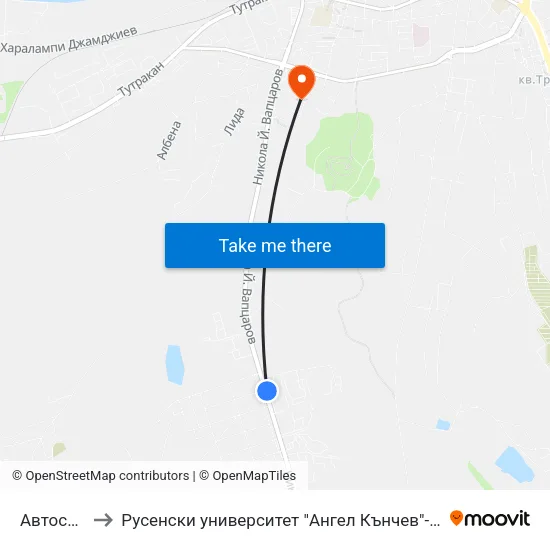 Автосервиз to Русенски университет "Ангел Кънчев"- филиал Силистра map