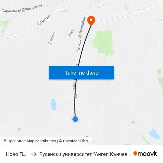 Ново Петрово to Русенски университет "Ангел Кънчев"- филиал Силистра map