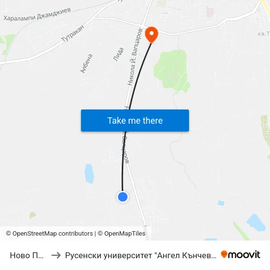 Ново Петрово to Русенски университет "Ангел Кънчев"- филиал Силистра map