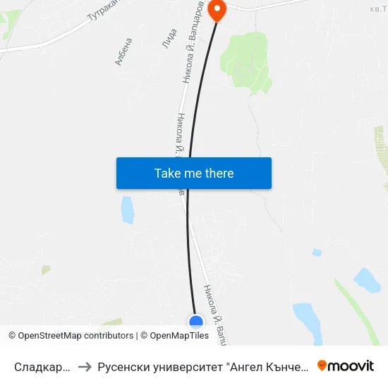 Сладкарницата to Русенски университет "Ангел Кънчев"- филиал Силистра map