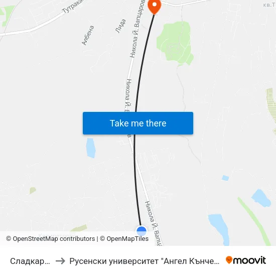 Сладкарницата to Русенски университет "Ангел Кънчев"- филиал Силистра map