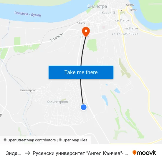 Зидарска to Русенски университет "Ангел Кънчев"- филиал Силистра map