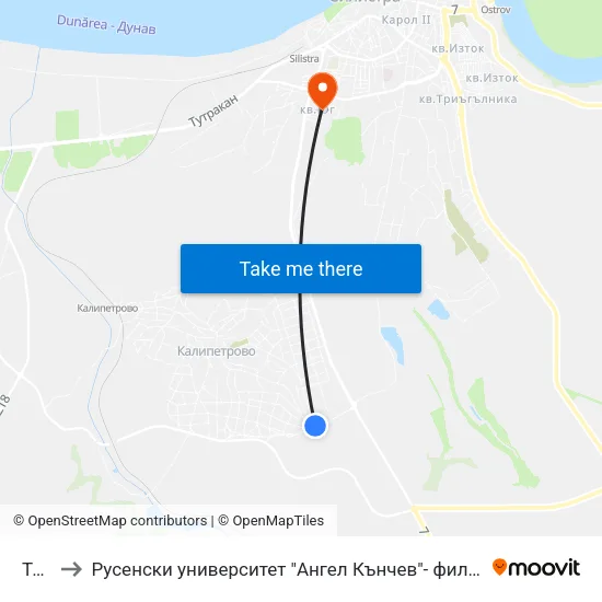 Ткзс to Русенски университет "Ангел Кънчев"- филиал Силистра map
