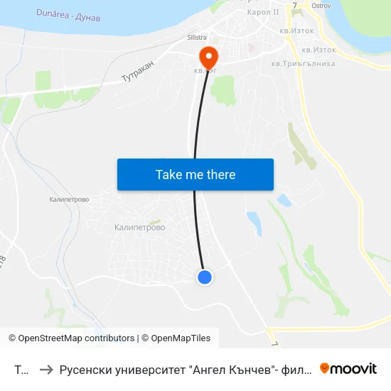 Ткзс to Русенски университет "Ангел Кънчев"- филиал Силистра map