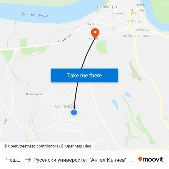 Чешмата to Русенски университет "Ангел Кънчев"- филиал Силистра map