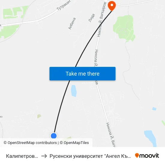 Калипетрово (Център) to Русенски университет "Ангел Кънчев"- филиал Силистра map