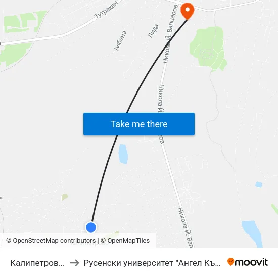 Калипетрово (Център) to Русенски университет "Ангел Кънчев"- филиал Силистра map