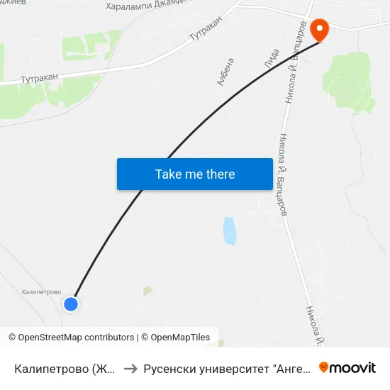 Калипетрово (Жпгара) - Обръщало to Русенски университет "Ангел Кънчев"- филиал Силистра map