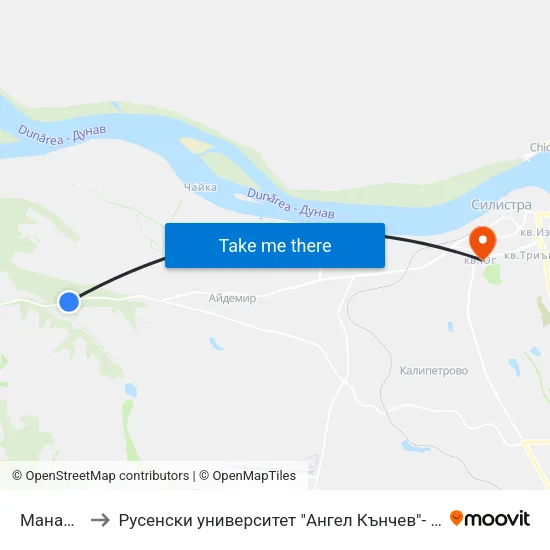 Манастира to Русенски университет "Ангел Кънчев"- филиал Силистра map