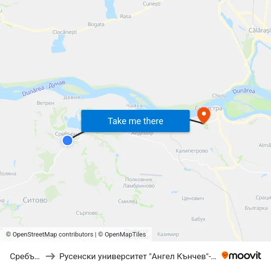 Сребърна 1 to Русенски университет "Ангел Кънчев"- филиал Силистра map