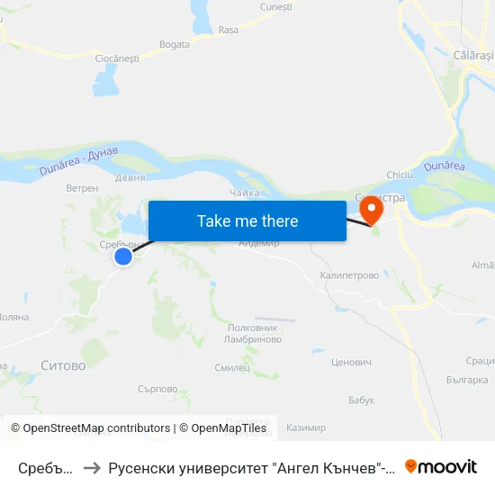 Сребърна 1 to Русенски университет "Ангел Кънчев"- филиал Силистра map