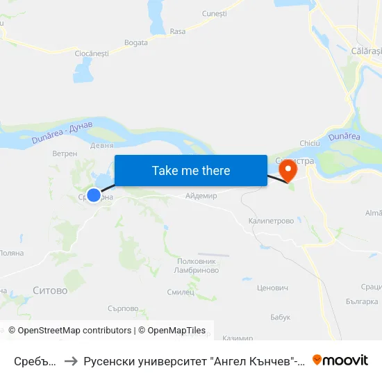 Сребърна 2 to Русенски университет "Ангел Кънчев"- филиал Силистра map