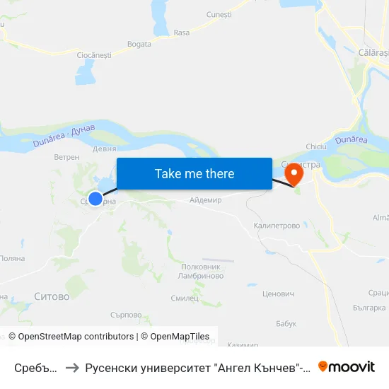 Сребърна 2 to Русенски университет "Ангел Кънчев"- филиал Силистра map