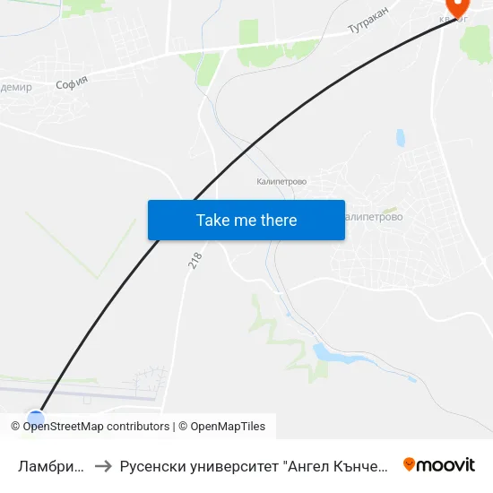 Ламбриново 1 to Русенски университет "Ангел Кънчев"- филиал Силистра map