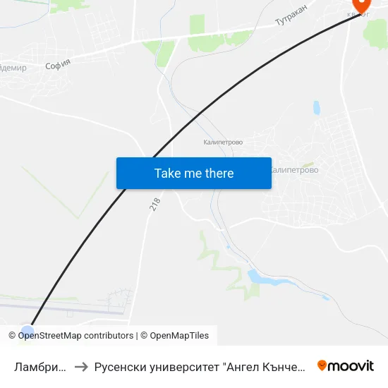 Ламбриново 1 to Русенски университет "Ангел Кънчев"- филиал Силистра map