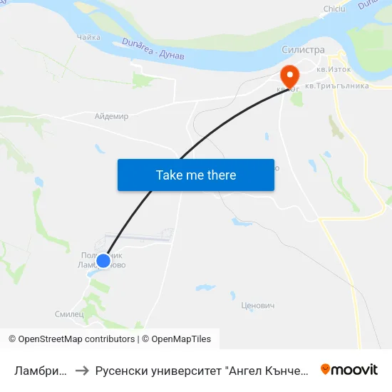 Ламбриново 2 to Русенски университет "Ангел Кънчев"- филиал Силистра map