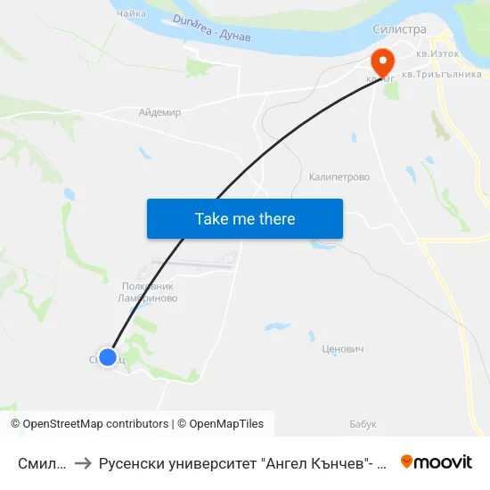 Смилец 1 to Русенски университет "Ангел Кънчев"- филиал Силистра map