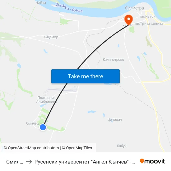 Смилец 2 to Русенски университет "Ангел Кънчев"- филиал Силистра map
