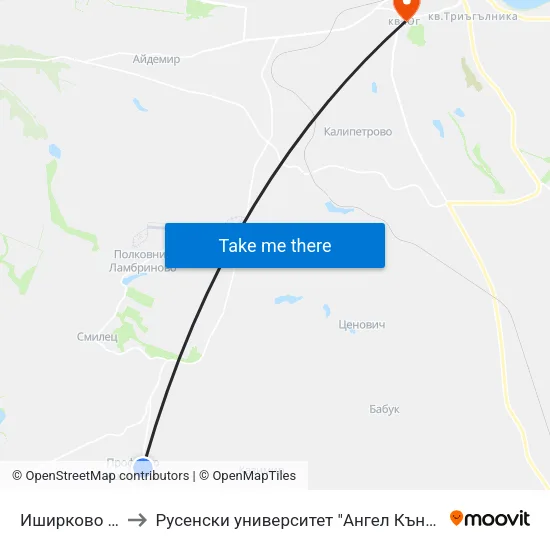 Иширково (Център) to Русенски университет "Ангел Кънчев"- филиал Силистра map