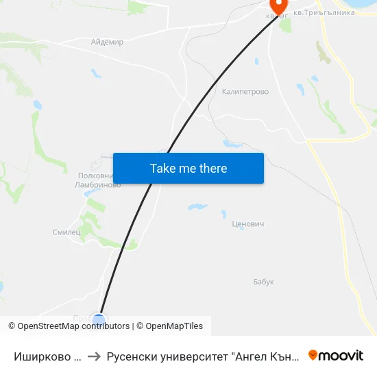 Иширково (Център) to Русенски университет "Ангел Кънчев"- филиал Силистра map
