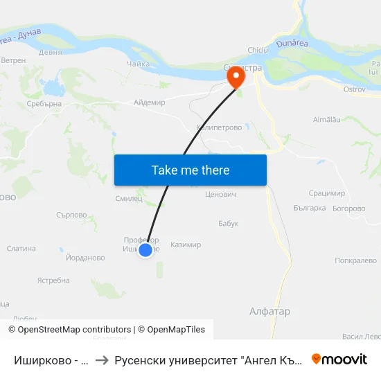 Иширково - Обръщало to Русенски университет "Ангел Кънчев"- филиал Силистра map