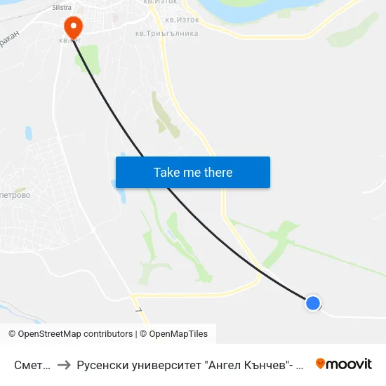 Сметище to Русенски университет "Ангел Кънчев"- филиал Силистра map