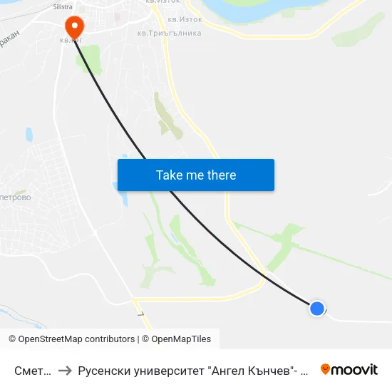 Сметище to Русенски университет "Ангел Кънчев"- филиал Силистра map