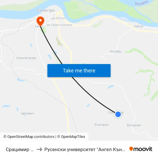Срацимир (Център) to Русенски университет "Ангел Кънчев"- филиал Силистра map