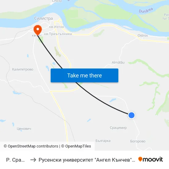 Р. Срацимир to Русенски университет "Ангел Кънчев"- филиал Силистра map