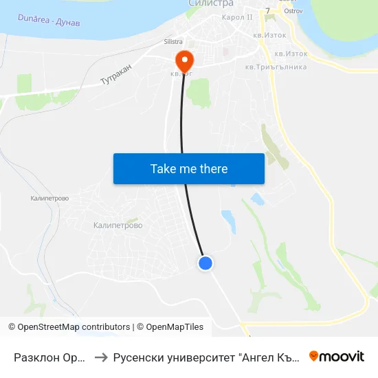 Разклон Орехова Гора to Русенски университет "Ангел Кънчев"- филиал Силистра map