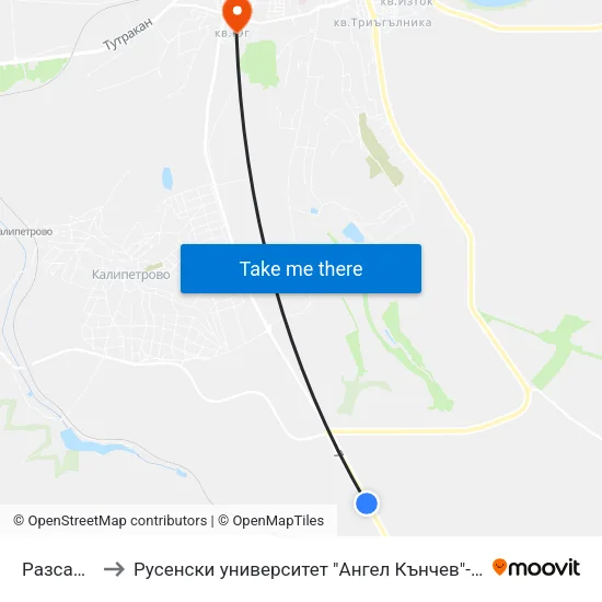 Разсадника to Русенски университет "Ангел Кънчев"- филиал Силистра map