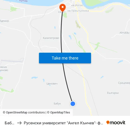 Бабук 1 to Русенски университет "Ангел Кънчев"- филиал Силистра map