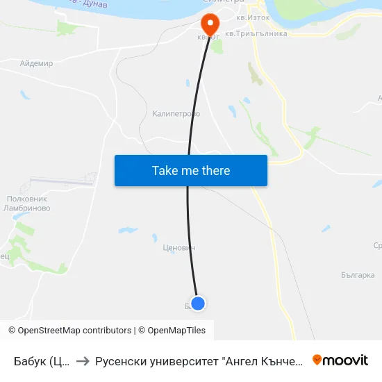 Бабук (Център) to Русенски университет "Ангел Кънчев"- филиал Силистра map