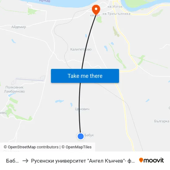 Бабук 3 to Русенски университет "Ангел Кънчев"- филиал Силистра map