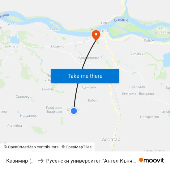Казимир (Център) to Русенски университет "Ангел Кънчев"- филиал Силистра map