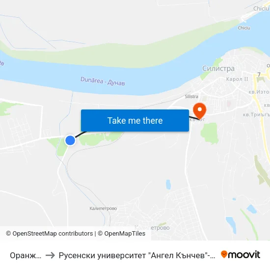 Оранжерия to Русенски университет "Ангел Кънчев"- филиал Силистра map