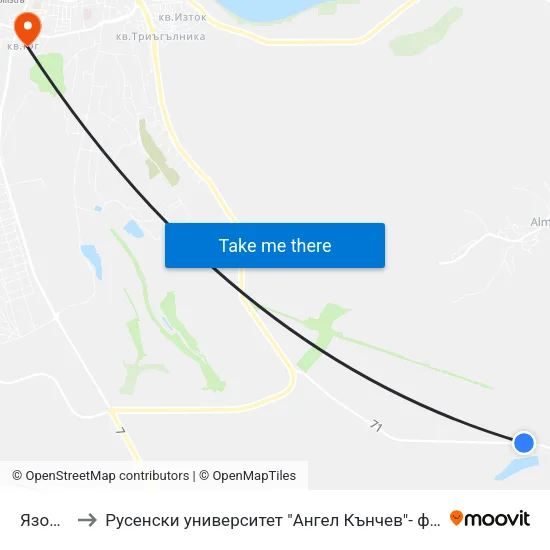 Язовира to Русенски университет "Ангел Кънчев"- филиал Силистра map