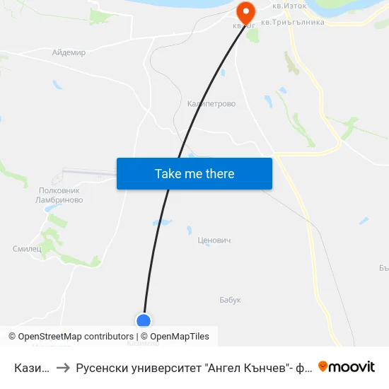 Казимир to Русенски университет "Ангел Кънчев"- филиал Силистра map