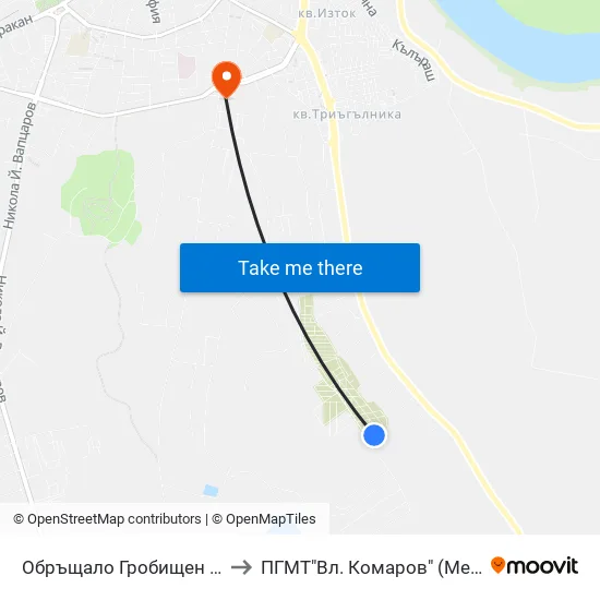 Обръщало Гробищен Парк to ПГМТ"Вл. Комаров" (Механо) map