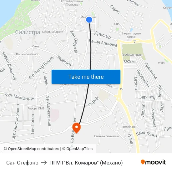 Сан Стефано to ПГМТ"Вл. Комаров" (Механо) map