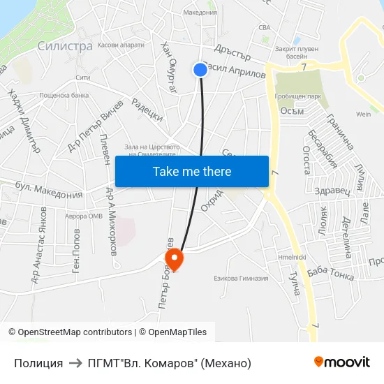 Полиция to ПГМТ"Вл. Комаров" (Механо) map