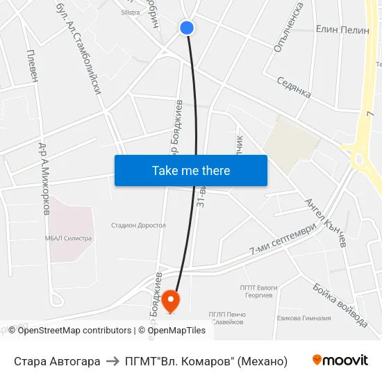 Стара Автогара to ПГМТ"Вл. Комаров" (Механо) map