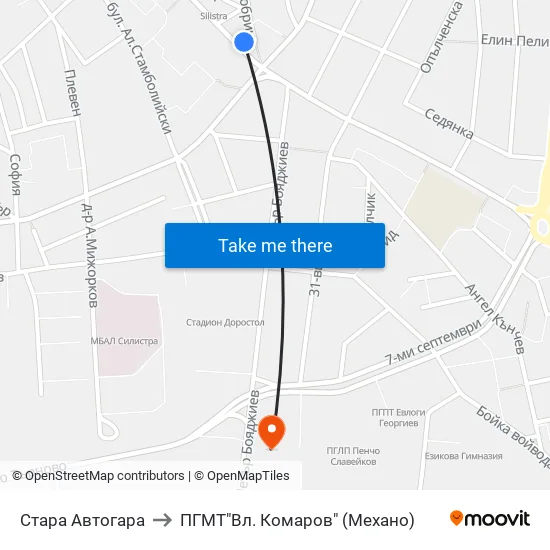 Стара Автогара to ПГМТ"Вл. Комаров" (Механо) map