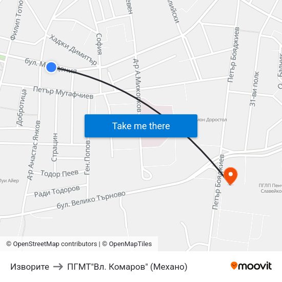 Изворите to ПГМТ"Вл. Комаров" (Механо) map