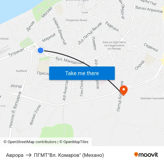 Аврора to ПГМТ"Вл. Комаров" (Механо) map