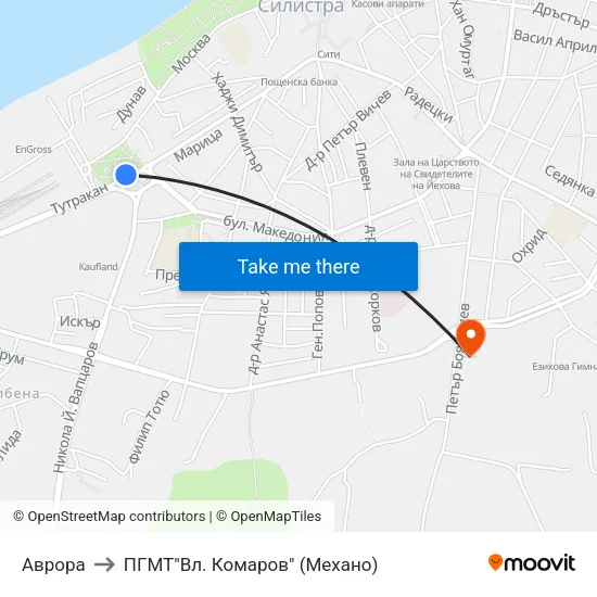 Аврора to ПГМТ"Вл. Комаров" (Механо) map